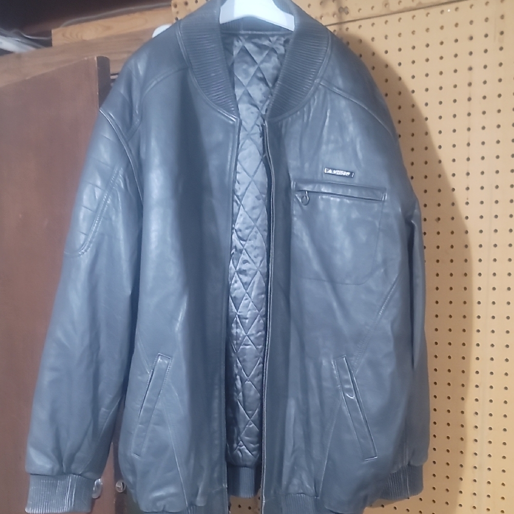 Men's Al Wissam Leather Jacket Color Is Charcoal Grey Size 54